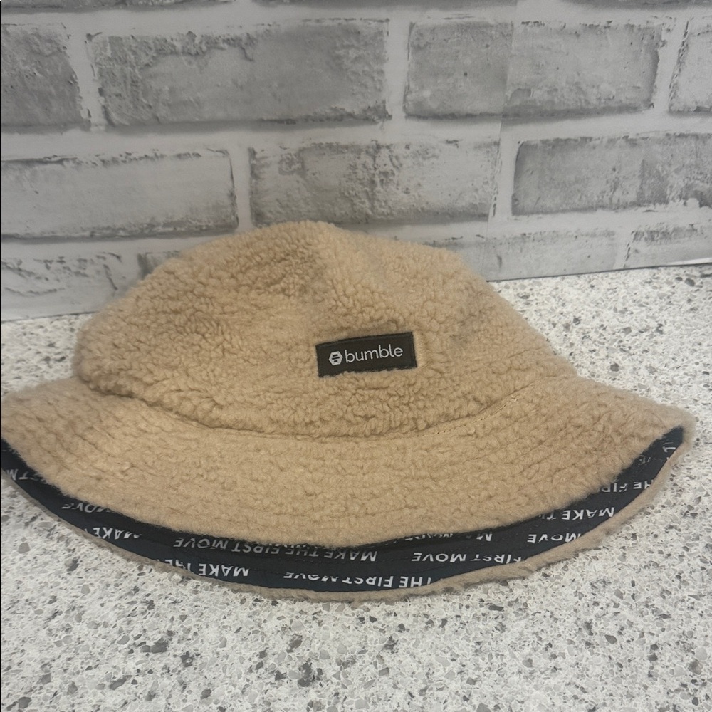 Tan Sherpa Bucket Hat by the Bumble Dating App